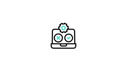Animated Laptop Icon with Checkmark and Cross Symbols