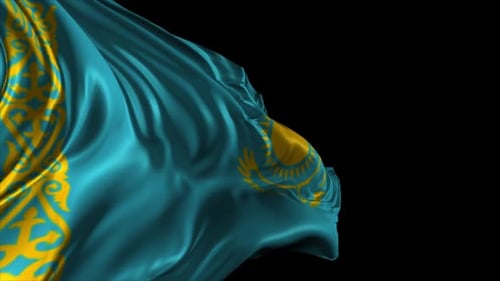 Kazakhstan Flag Waving Realistic Loop
