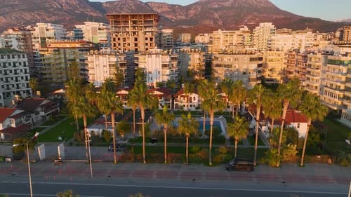 Aerial Video Scenic Aerial View of a Mediterranean Villa with Classic Design and Ocean Backdrop