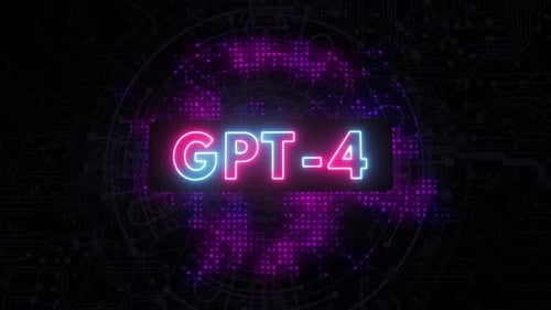 GPT-4 Neonlichteffekt mit digitalem Schaltungshintergrund