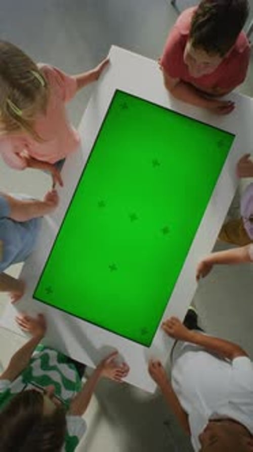 Pupils Study in Modern Classroom on Digital Screen With Chromakey Layout