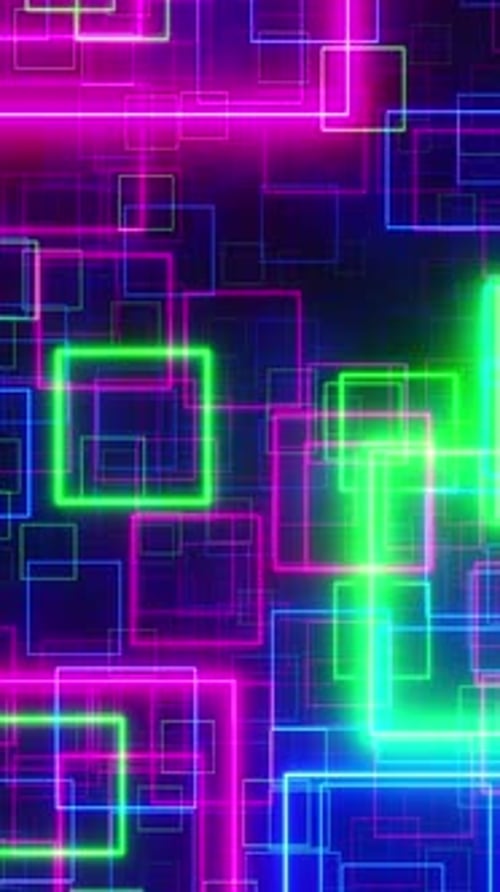 Dynamic Neon Glowing Squares Vertical Background