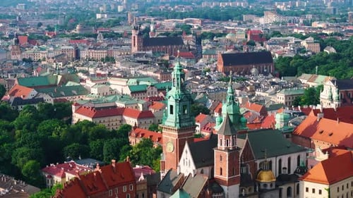 Krakow city old town aerial view