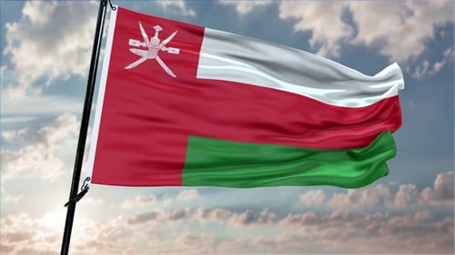 Waving Flag of Oman with Realistic Fabric and Cloudy Sky