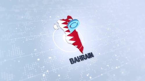 Bahrain Map with Flag and Location Pin Animation