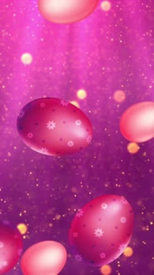 Falling Easter Eggs with Pink and Purple Festive Background