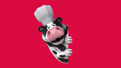 Fun 3D cartoon cow with a blank sign (with alpha channel included)