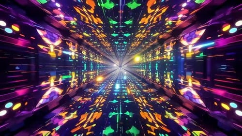 Abstract Neon SciFi Tunnel VJ Loop Colorful Kaleidoscope Mov