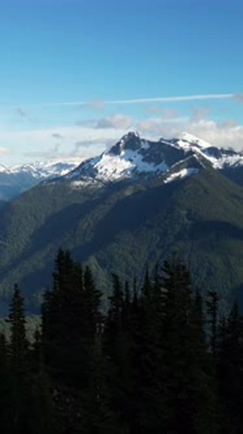 Snow Capped Mountains and Forests Aerial View