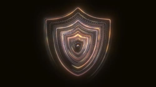 Futuristic Digital Security Shield Animation with Glowing Light Trails