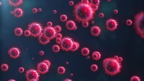 Pandemic Covid-19 3d Virus Cells Animation On Black Background,3d Microscopic Virus Cells Animation
