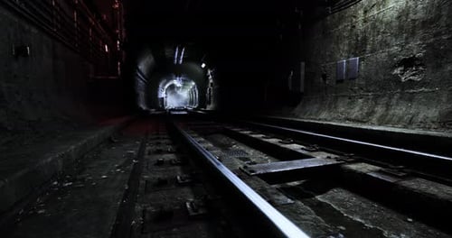 Exploring a Dark Railway Tunnel with Distant Light at the End of the Track