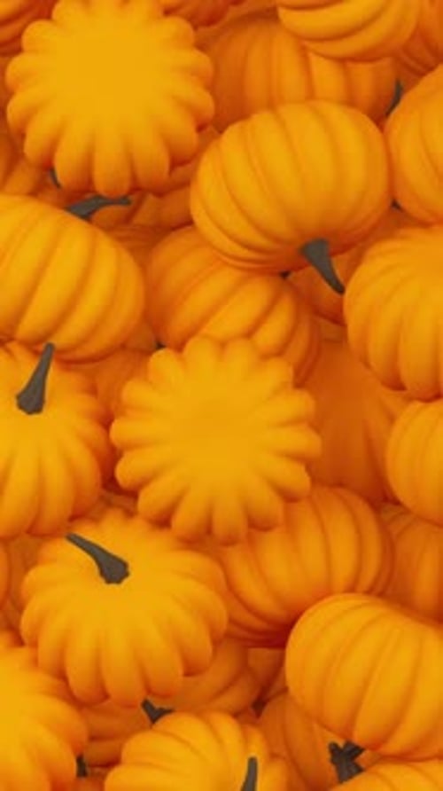 Many Orange Pumpkins Falling and Filling the Screen for a Festive Halloween Background 3D Render