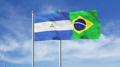 Realistic Waving Flags of Nicaragua and Brazil Animation