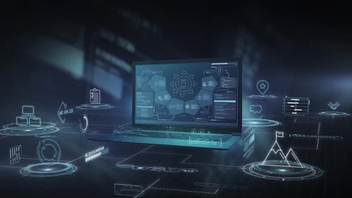 Laptop mit Schnittstelle zu Geschäfts- und Finanzdatenanalysediagrammen