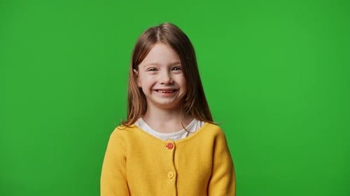 Cute Smiling Child on Green Screen Background
