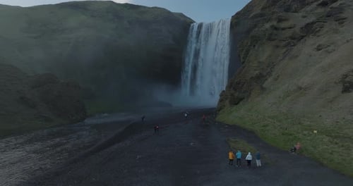 Aerial view of Skogafoss waterfall in Iceland.