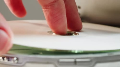 Vintage Cd Music Player Closeup Using Portable Music Player for Listening with Compact Disc