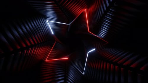 Red And Lighting Blue Neon Star Spiral Tunnel Background Vj Loop In 4K