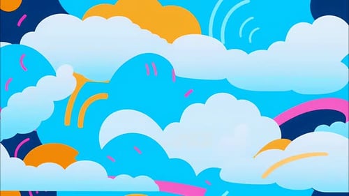 Abstract Flat Design Sky Clouds Rain Seamless Loop Background