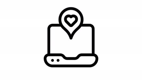 Laptop with Location Pin and Pulsating Heart Outline Icon