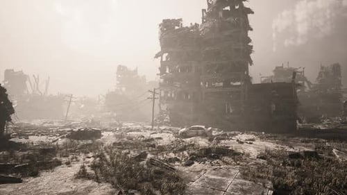 Destruction in the City From Military Action During an Intense Conflict