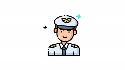 Animation eines lächelnden Piloten in Uniform.