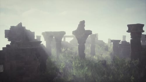 Decrepit Castle Ruins Overlooking Rolling Hills