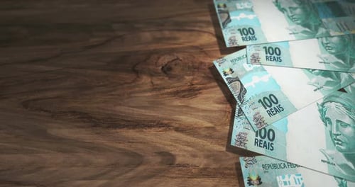 Brazil Brazilian Real 100 BRL money banknotes background loop