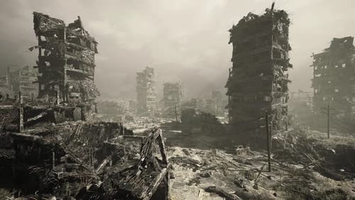 Silent Desolate Remains Empty Tower Ruins Under Muted Light