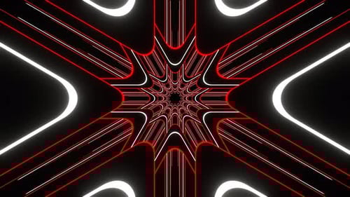 Red And White Neon Line Caleidoscope Background Vj Loop In 4K