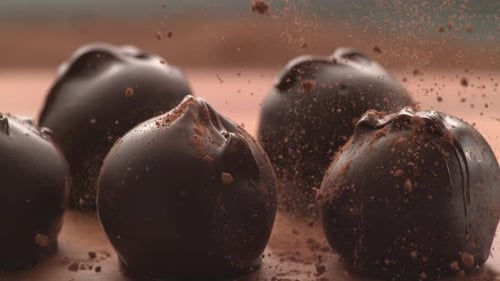Chocolate Truffles Sprinkled with Cocoa Powder Close Up