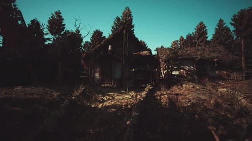 Rustic Forest Cabin Scene with Dynamic Light and Shadows