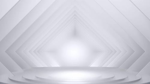 Minimal white triangular tunnel with stage