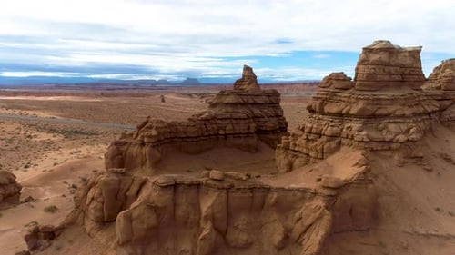 Beautiful aerial footage of canyons full of red rocks in utah