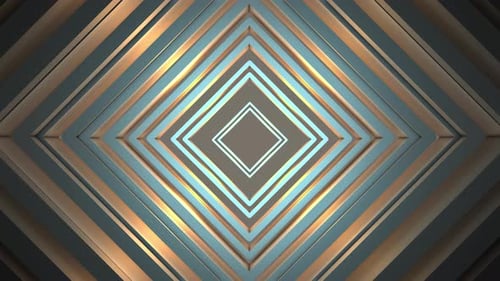 Golden and Blue Abstract Geometric Diamond Tunnel Background
