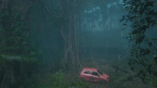The House Is Abandoned In The Forest In The Morning Rain