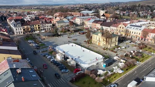 Aerial view of the center of the city of Nowy Targ in Poland