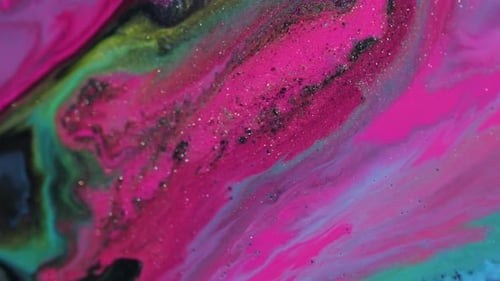 Swirling Pink and Blue Glittering Paint Creates Dreamy Abstract