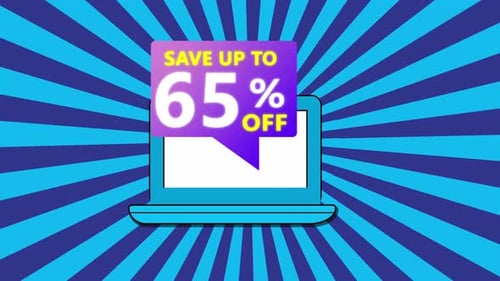 Animated Discount Offer on Laptop Screen with Radial Background