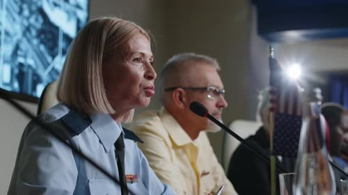 Female Military General Talking on International Summit