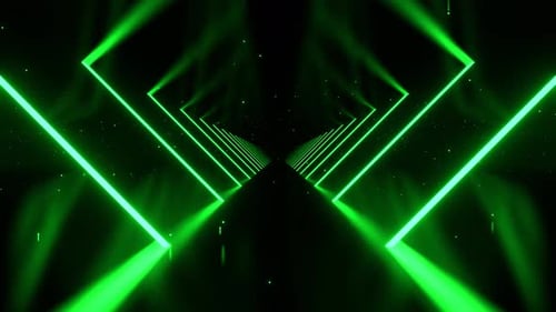 Green Glowing Lines Corridor With Dust Particles Background Vj Loop In 4K
