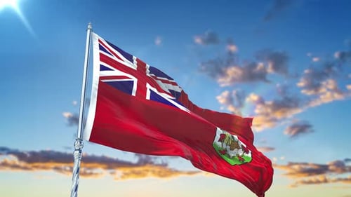 Realistic Bermuda Flag Waving Seamlessly Under Clear Sky