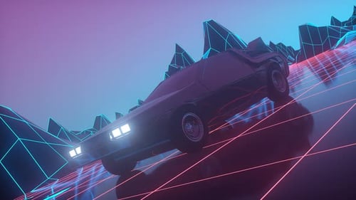 Retro futuristic 80s style sci-fi car background