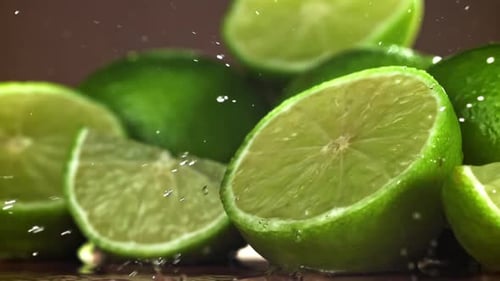 Close up of fresh limes and water