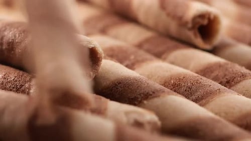 Close Up of Rolled Wafer Cookies