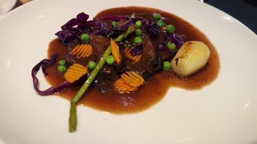 Spanish Dish in a Restaurant in Bilbao Beef Cheek Casserole Slow Cooked Delicious Dish