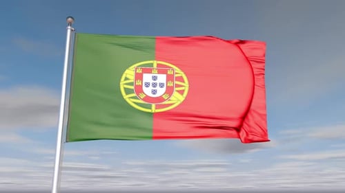 Portugal Flag Waving in the Wind with Blue Sky