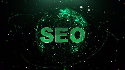 SEO technologies. Search engine optimization inscription.