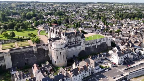 Aerial view of Chateau d'Amboise in Amboise, Loire Valley, France